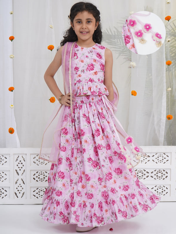 Girls Blush Pink Rose Peplum Lehenga Choli