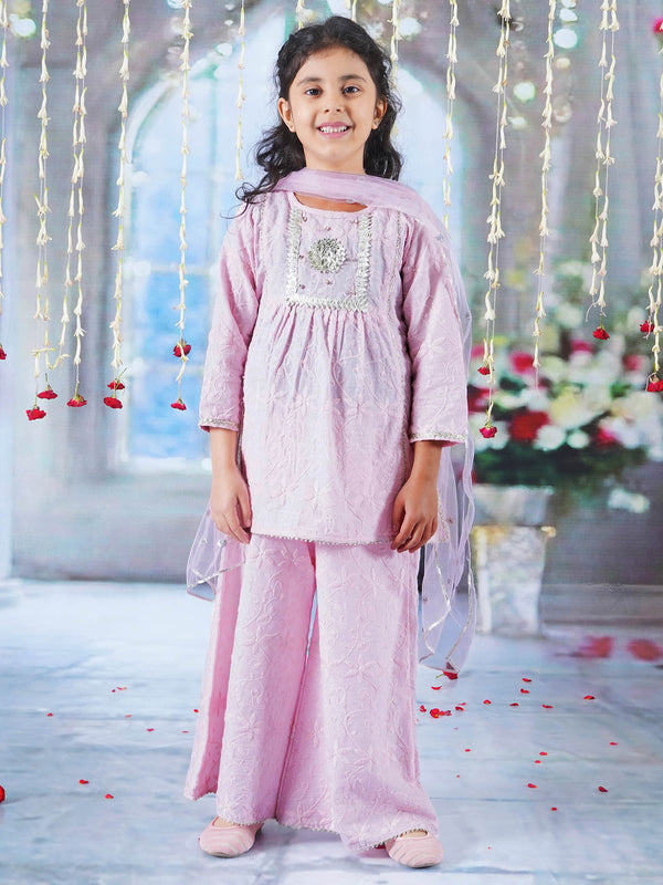 Diyara Floral Emboridery Kurta Plazzo Set - Pink