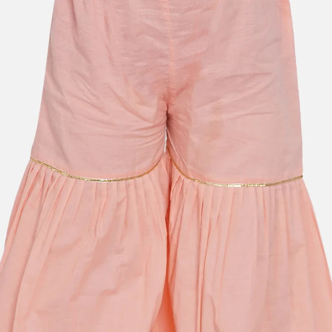 Peach Embroidery work Kurta with Sharara - Little Bansi
