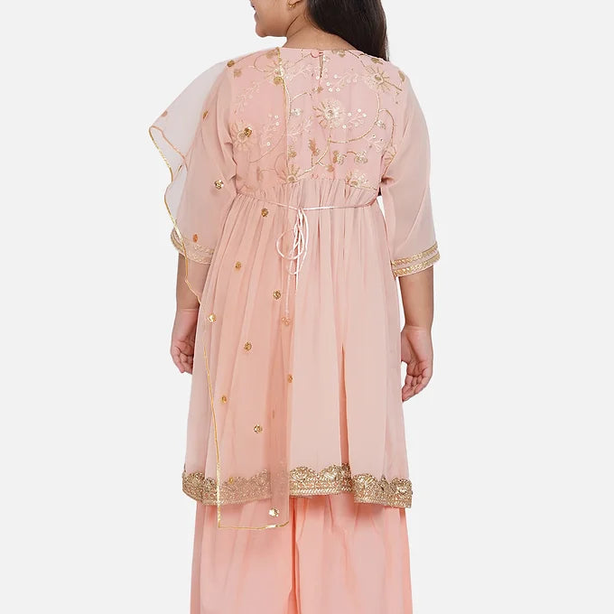 Peach Embroidery work Kurta with Sharara - Little Bansi