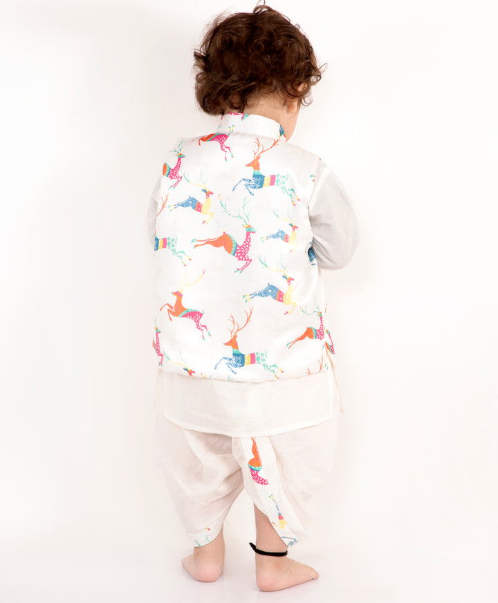 Boys Deer print White Jacket Set - Little Bansi