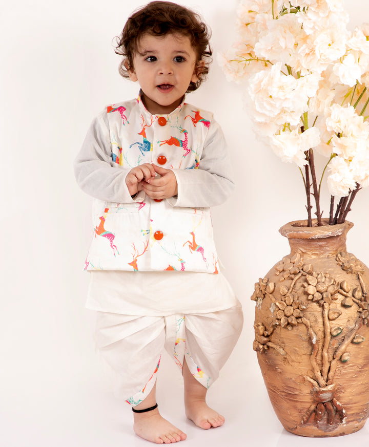 Boys Deer print White Jacket Set - Little Bansi