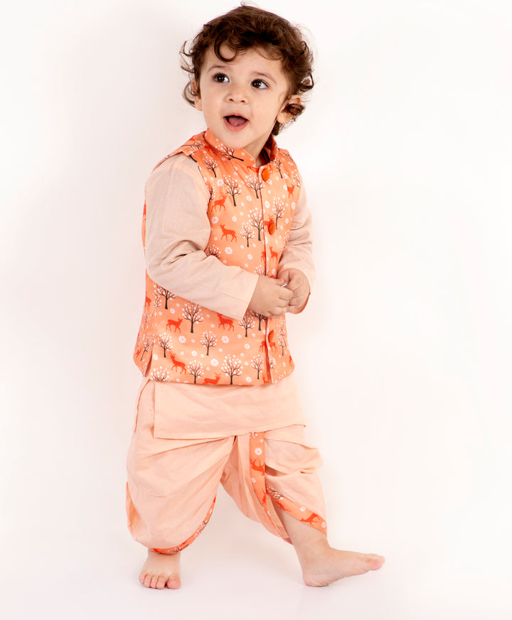 Boys Deer print Peach Jacket Set - Little Bansi