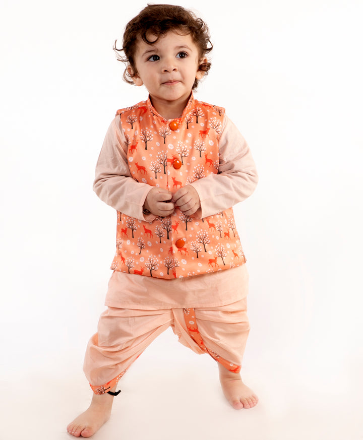 Boys Deer print Peach Jacket Set - Little Bansi