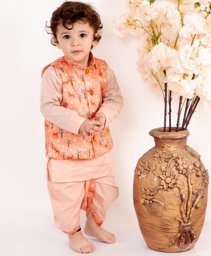 Boys Deer print Peach Jacket Set - Little Bansi