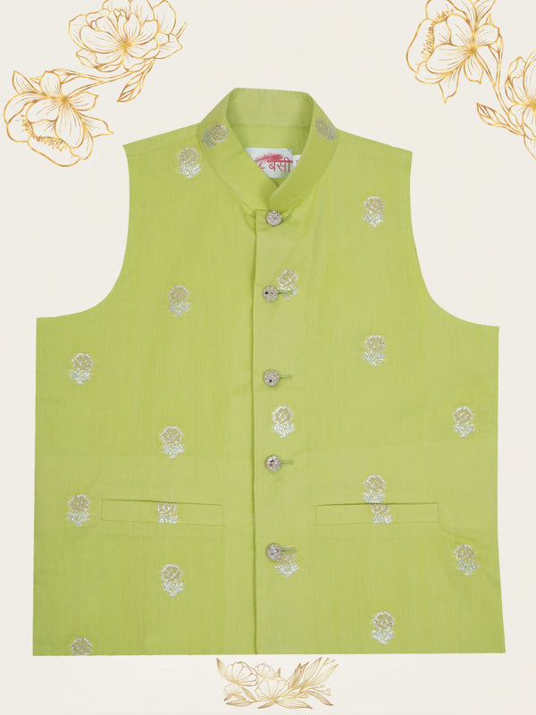 Boys Green Rose Embroidered Nehru Jacket