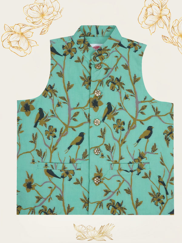 Boys Turquoise Green Cuckoo Nehru Jacket