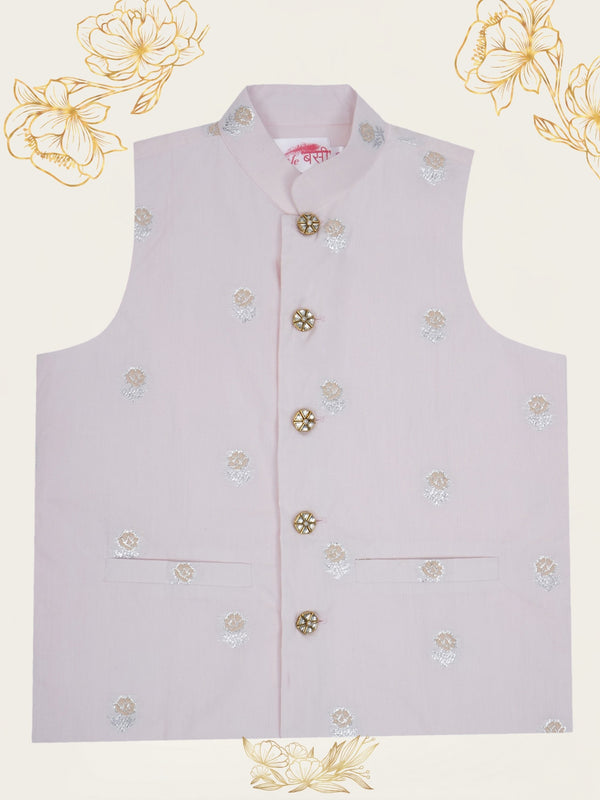Boys Pink Rose Embroidered Nehru Jacket