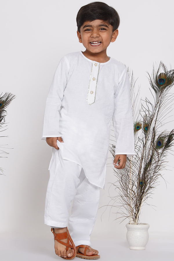 Boys Regular White Kurta Pyjama - Little Bansi