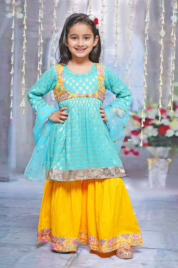 Little Bansi Girls Floral work Kurta with Sharara and Dupatta with Embroidery Work