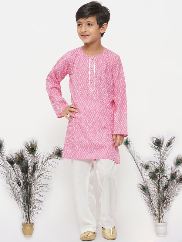 Boys Cotton Jaipuri Kurta with Pearl Buttons and Pyjama - Little Bansi