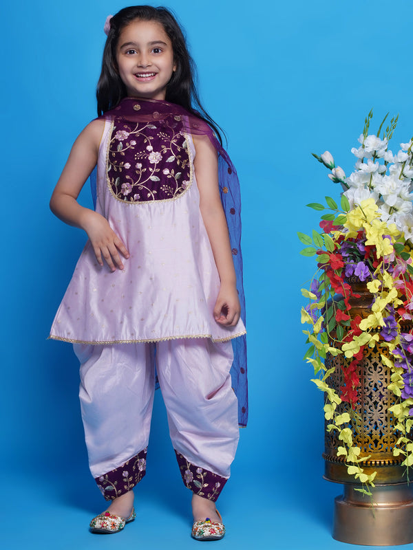 Sleeveless Kurta with Dhoti Salwar & Dupatta - Pink