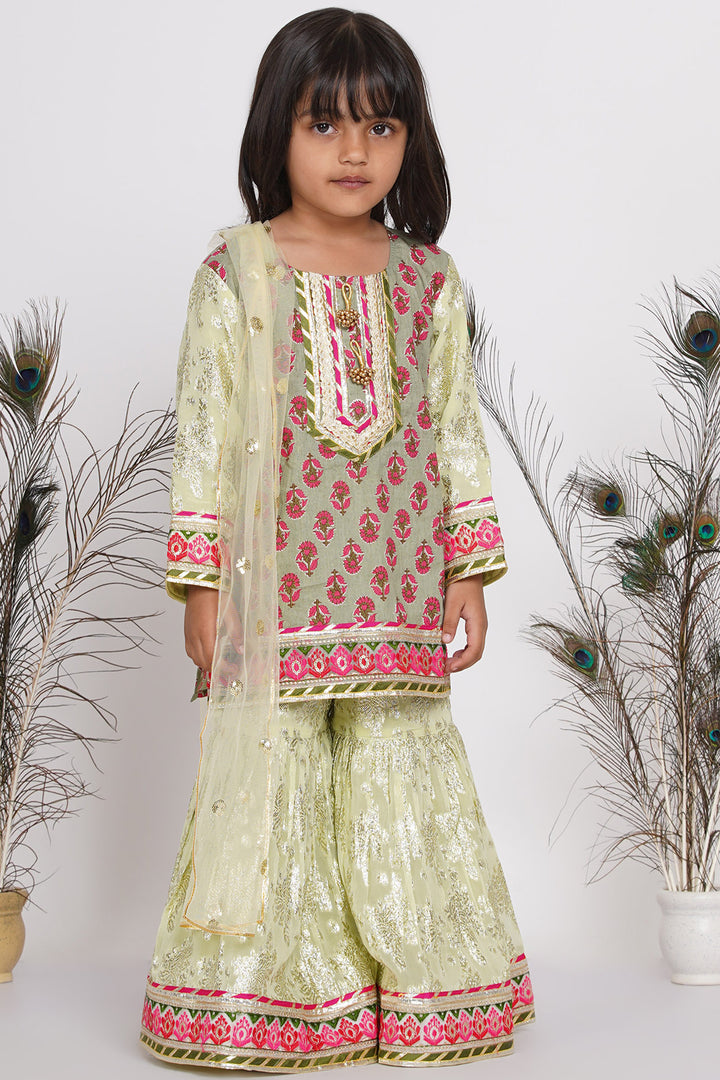 Girl Banarsi  Lacework Kurta with  Sharara and Dupatta - Little Bansi