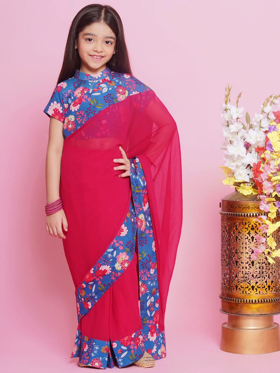 Floral Blouse & Ready to Wear Georgette Saree - Rani