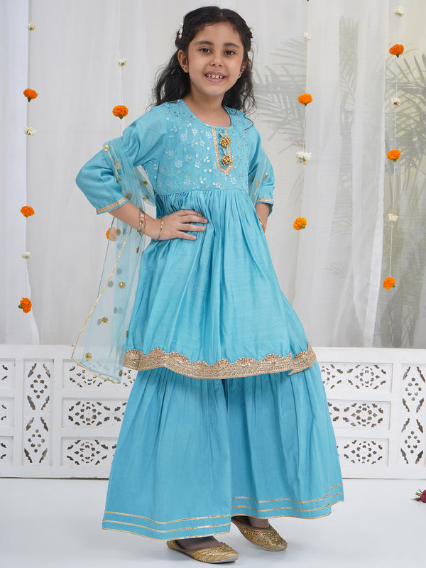 Girls Blue Kurta Sharara Set