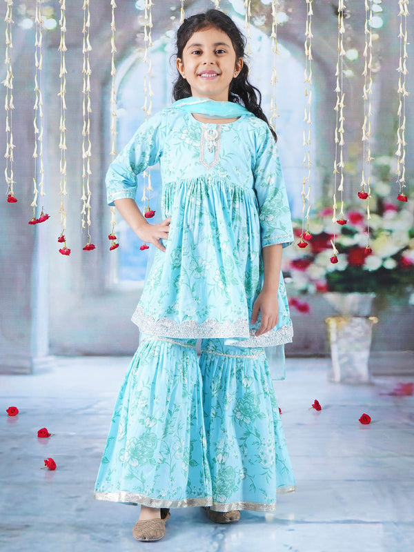 Neela Gulab Kurta Sharara with Dupatta - Sky Blue