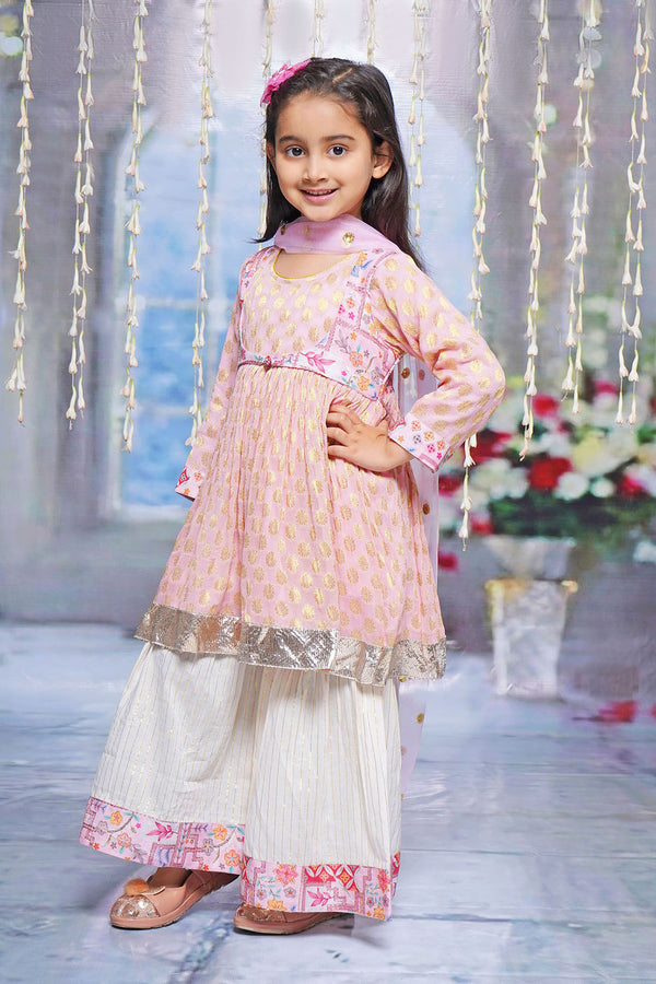 Little Bansi Girls Floral work Kurta with Sharara and Dupatta with Embroidery Work