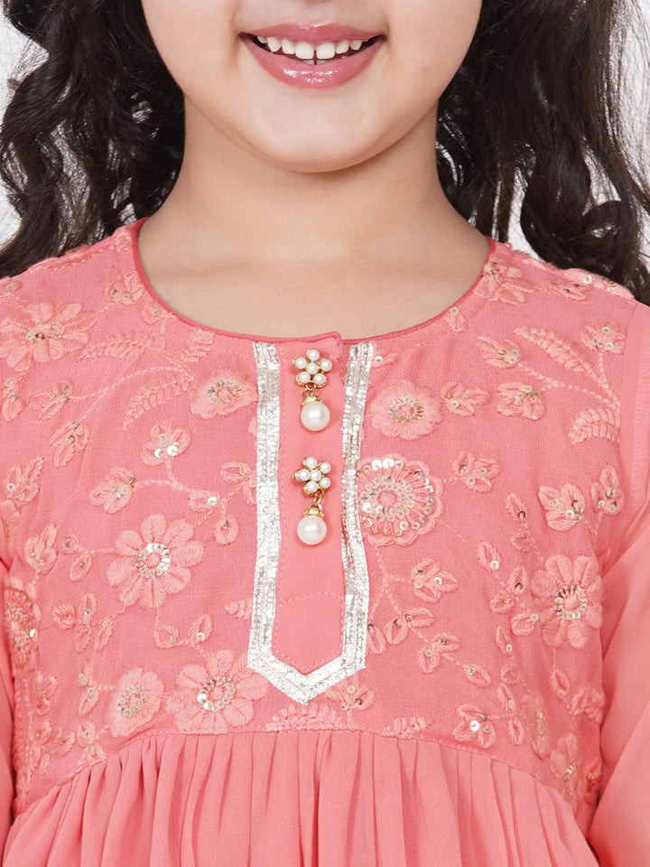 Girls jaipuri Lacework and Gotta Patti work Kurta frock with Sharara and Dupatta - Little Bansi