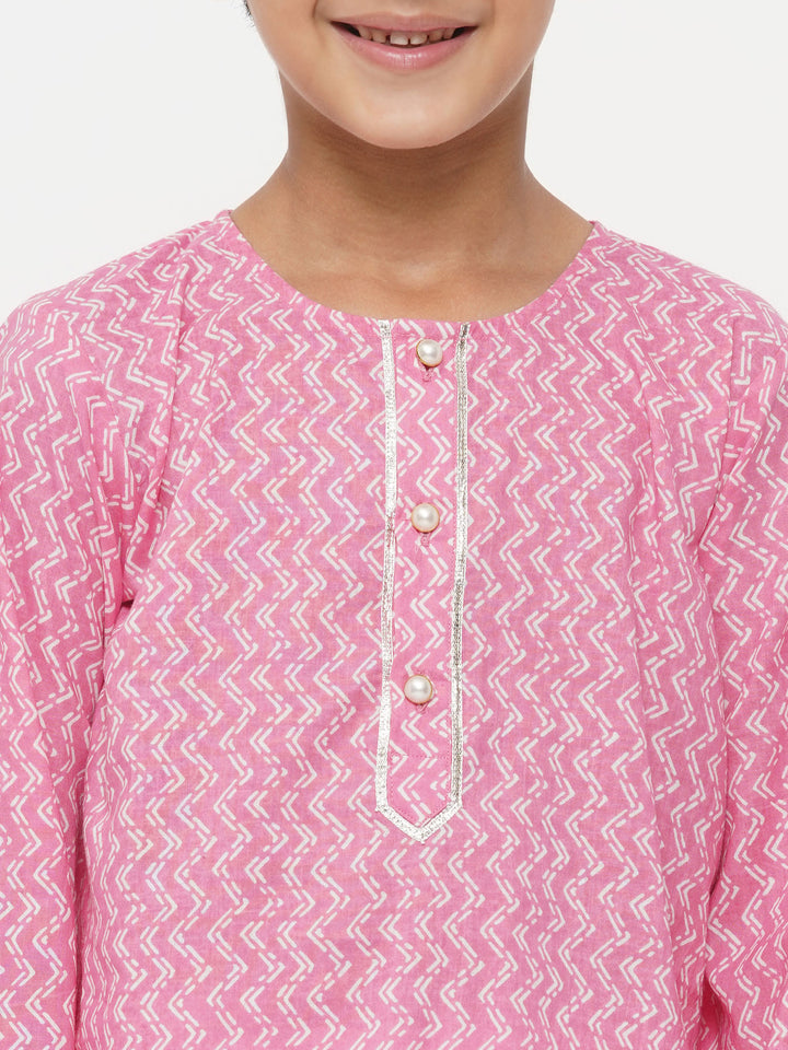 Boys Cotton Jaipuri Kurta with Pearl Buttons and Pyjama - Little Bansi