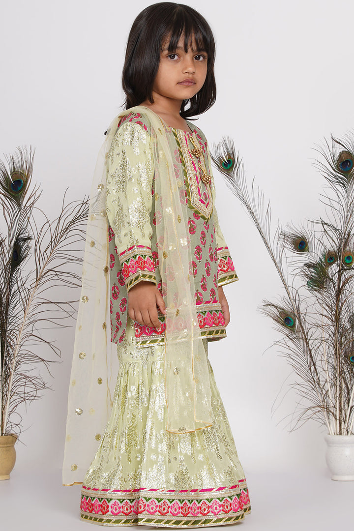 Girl Banarsi  Lacework Kurta with  Sharara and Dupatta - Little Bansi
