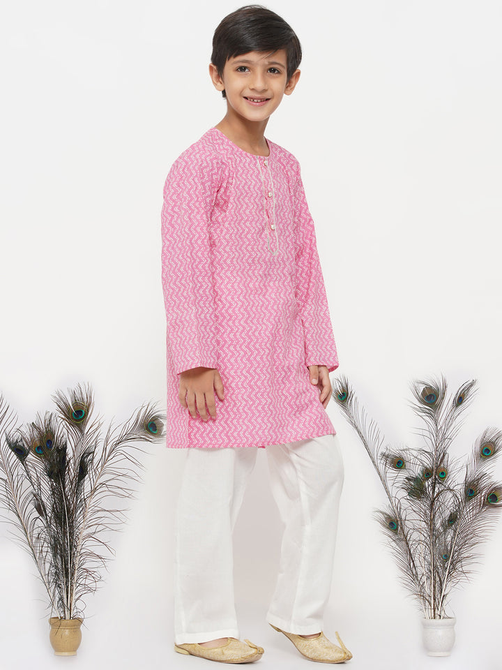 Boys Cotton Jaipuri Kurta with Pearl Buttons and Pyjama - Little Bansi