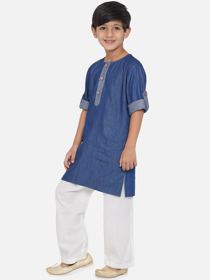 Boys Denim Kurta & Pyjama - Little Bansi