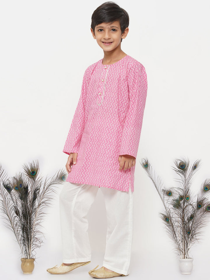 Boys Cotton Jaipuri Kurta with Pearl Buttons and Pyjama - Little Bansi