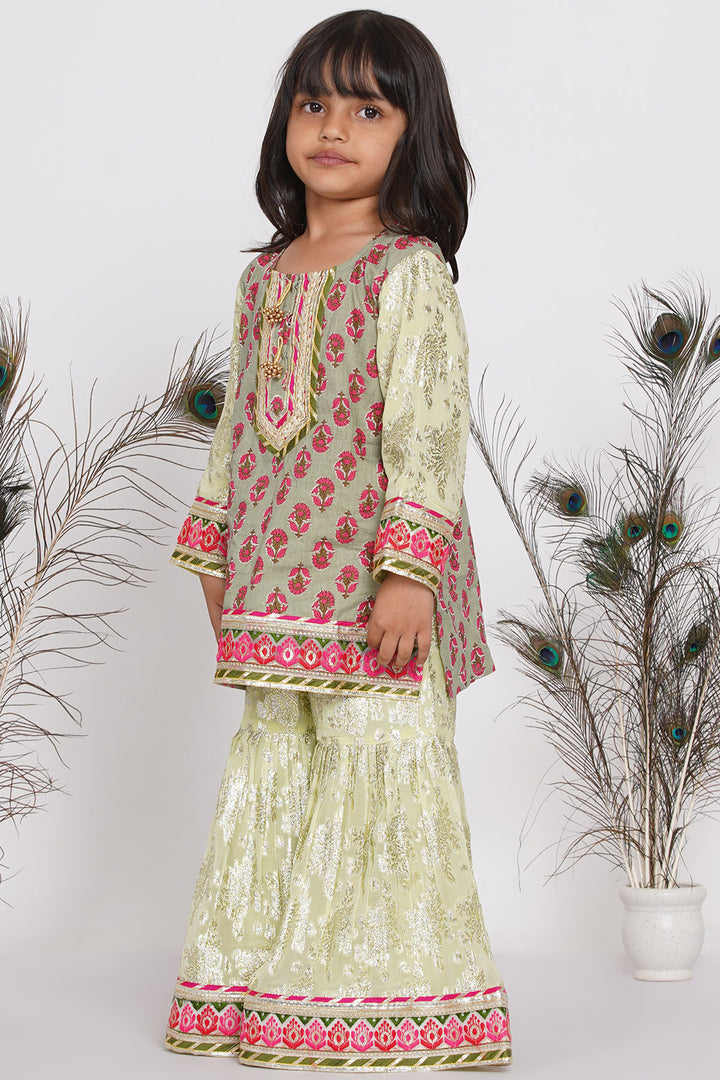Girl Banarsi  Lacework Kurta with  Sharara and Dupatta - Little Bansi