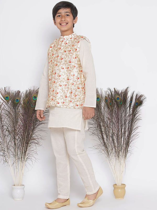 Banarsi Red Tulip Embroidery Jacket with Cotton Kantha kurta and Kantha Pyjama - Little Bansi