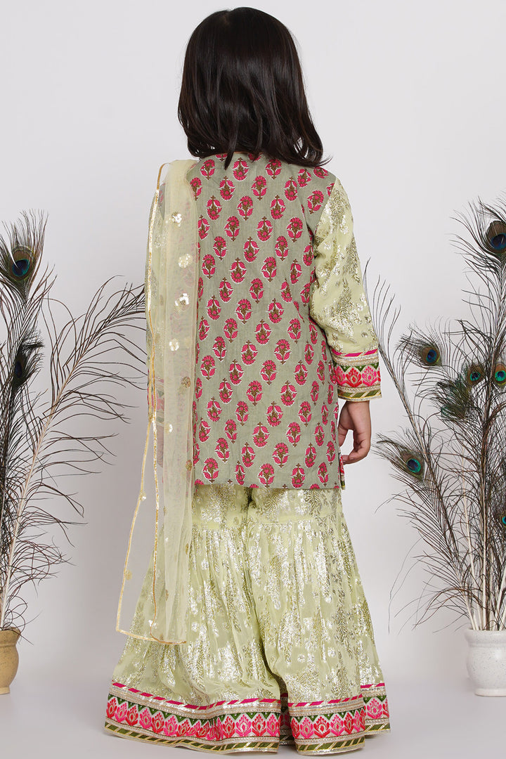 Girl Banarsi  Lacework Kurta with  Sharara and Dupatta - Little Bansi