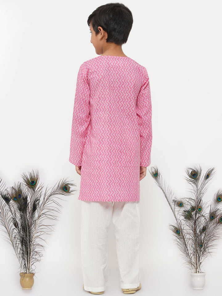 Boys Cotton Jaipuri Kurta with Pearl Buttons and Pyjama - Little Bansi