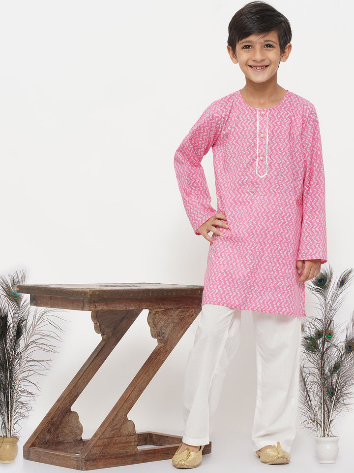 Boys Cotton Jaipuri Kurta with Pearl Buttons and Pyjama - Little Bansi