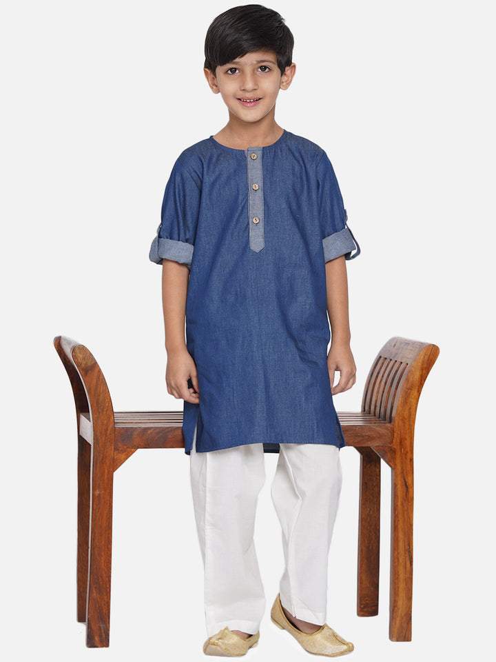 Boys Denim Kurta & Pyjama - Little Bansi