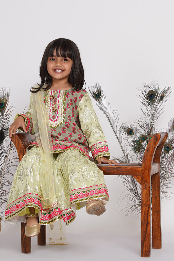 Girl Banarsi  Lacework Kurta with  Sharara and Dupatta - Little Bansi