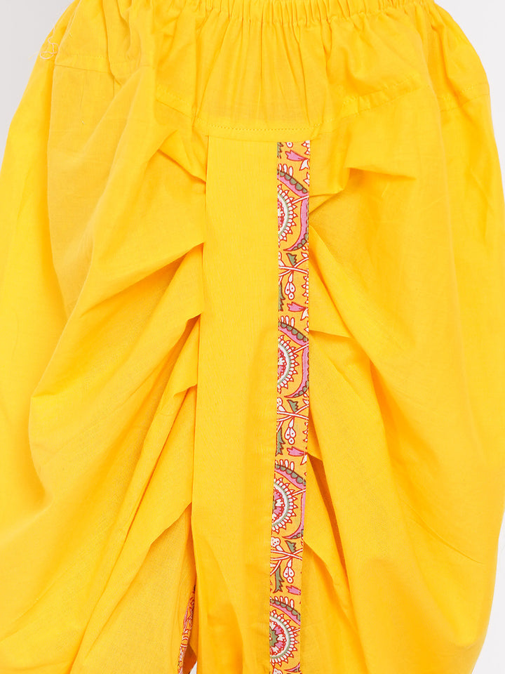 Boys Floral Kurta with Pearl Buttons and Dhoti in Yellow - Little Bansi