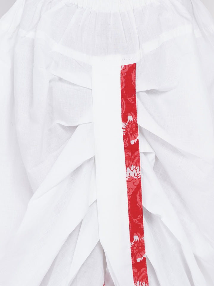 Boys Floral Kurta with Pearl Buttons and Dhoti in Red and White - Little Bansi