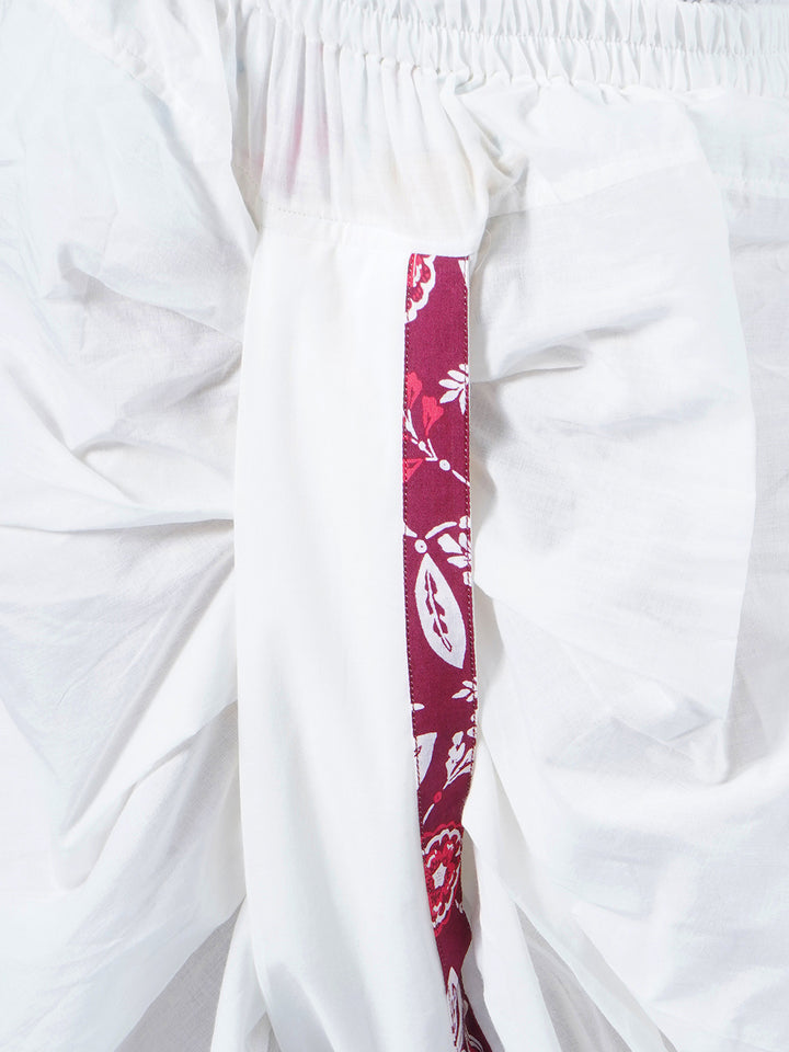 Boys Cotton Full Sleeves Kurta Dhoti with Floral Print and Pearl Buttons - Mahroon and Cream - Little Bansi