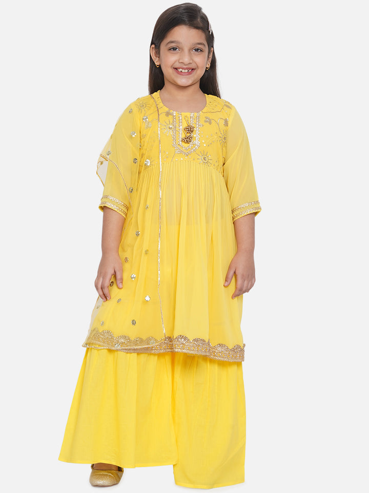 Yellow Embroidery work Kurta with Sharara - Little Bansi