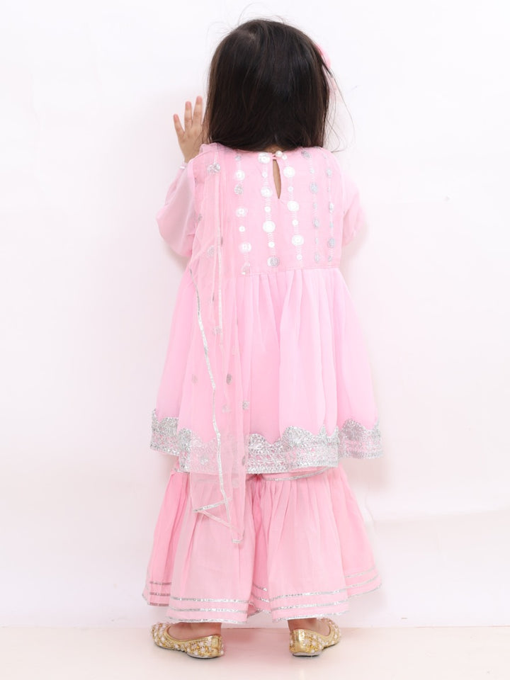 Pink Embroidery Kurta Set with Sharara - Little Bansi