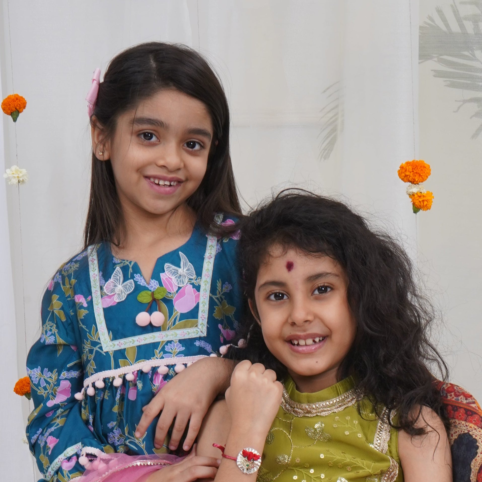 Two Girls in Ethnic wear - Sharara Set and Lehenga for young girls - Little Bansi
