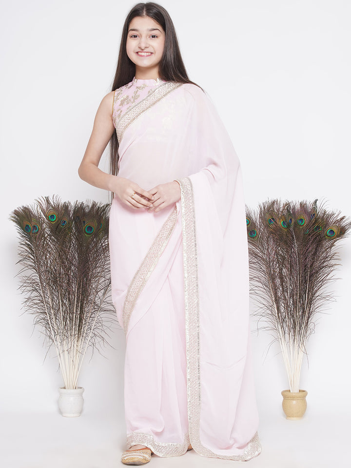 Sushmita Sen Inspired Mein Hoon Na - Ready to Wear Kids Saree - Pink - Little Bansi