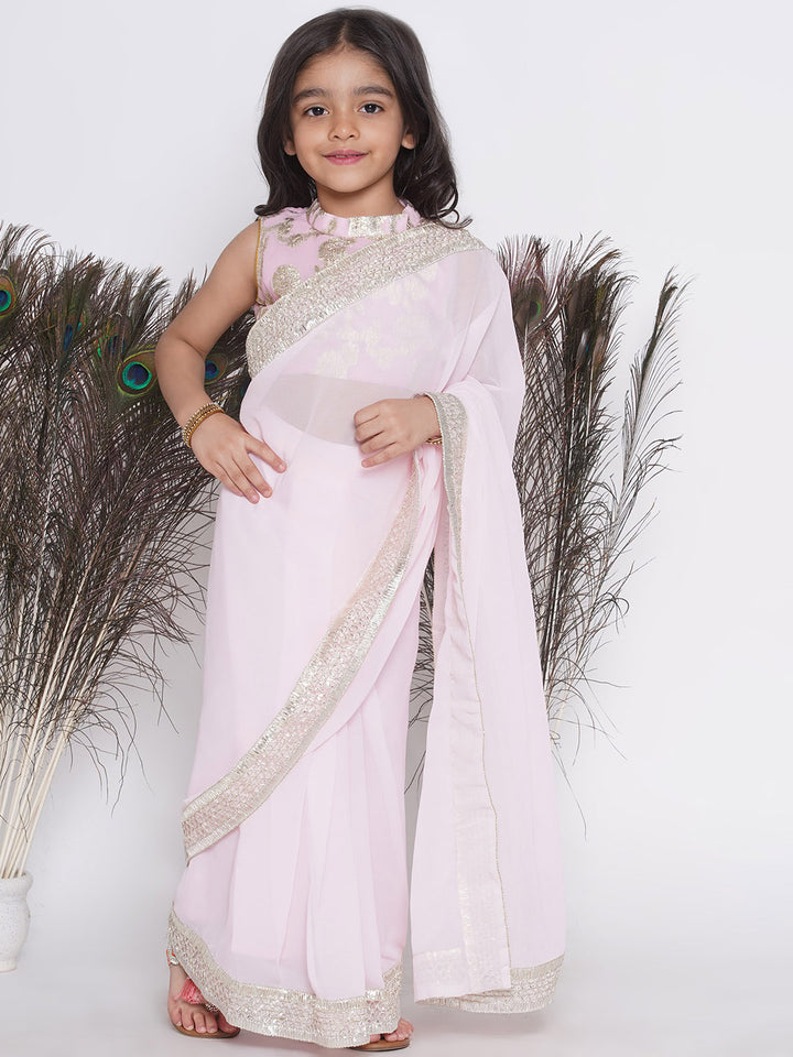 Sushmita Sen Inspired Mein Hoon Na - Ready to Wear Kids Saree - Pink - Little Bansi