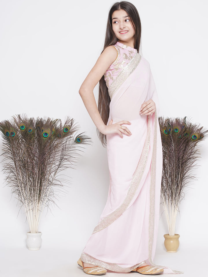 Sushmita Sen Inspired Mein Hoon Na - Ready to Wear Kids Saree - Pink - Little Bansi