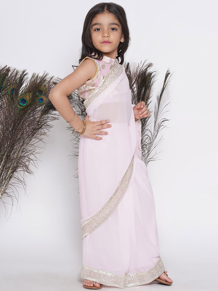 Sushmita Sen Inspired Mein Hoon Na - Ready to Wear Kids Saree - Pink - Little Bansi