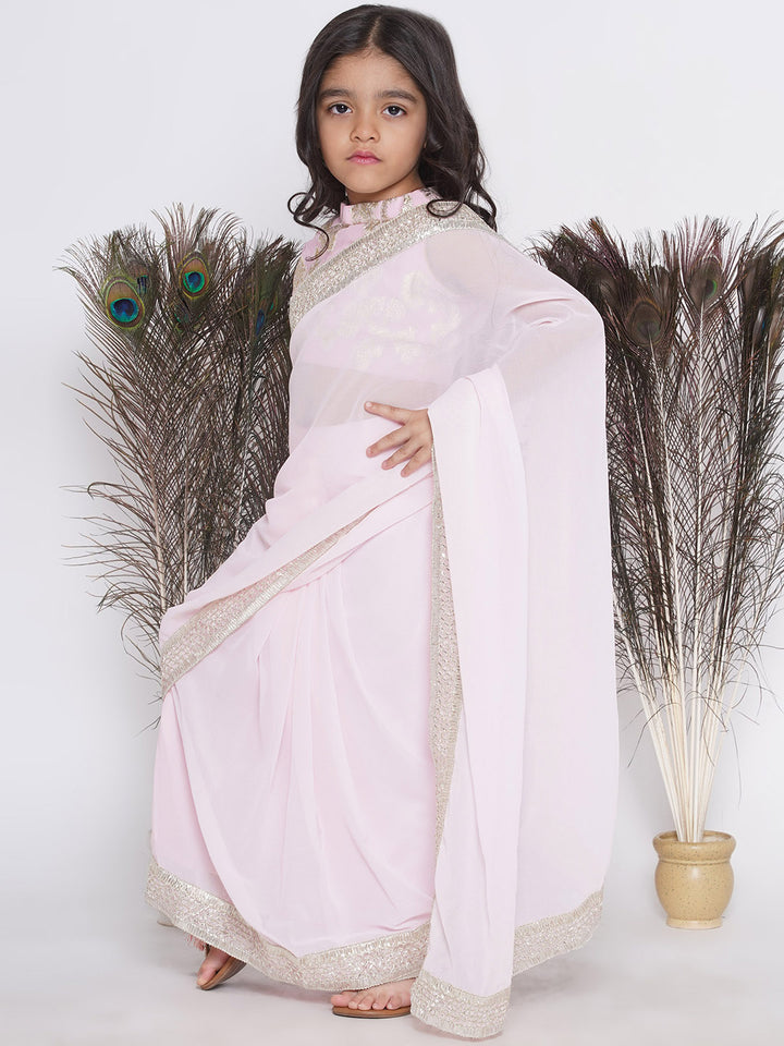 Sushmita Sen Inspired Mein Hoon Na - Ready to Wear Kids Saree - Pink - Little Bansi