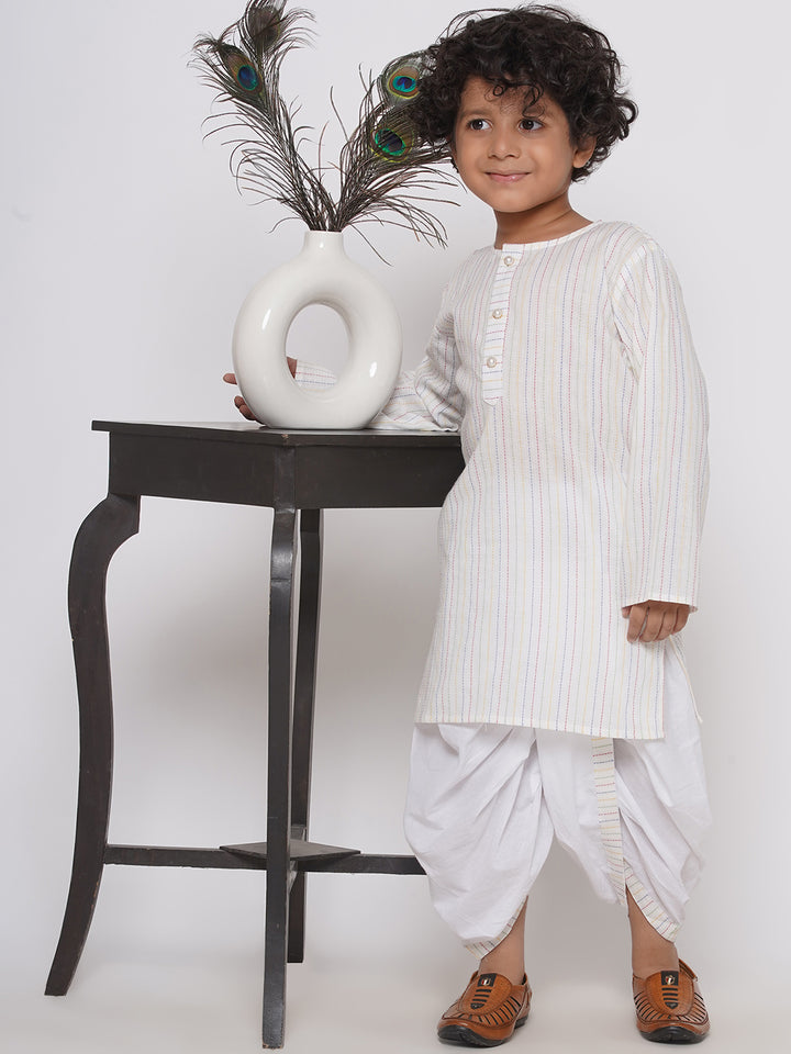 Little Bansi Boys Multi Color Thread Work Kurta with Pearl buttons & Dhoti - Little Bansi