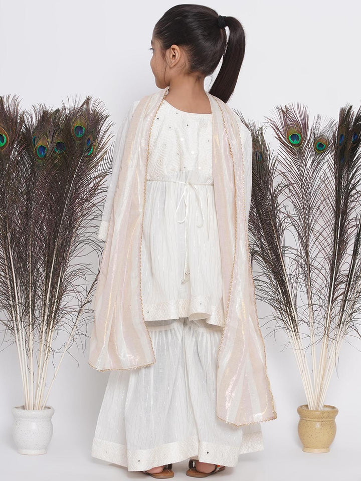 Frock style Kurta with Mirror work attached Jacket and Sharara with Dupatta - Little Bansi