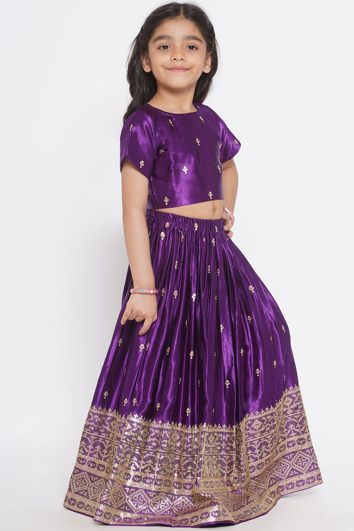 Silk Blouse with Lehenga and Dupatta with Sequins Work - Little Bansi