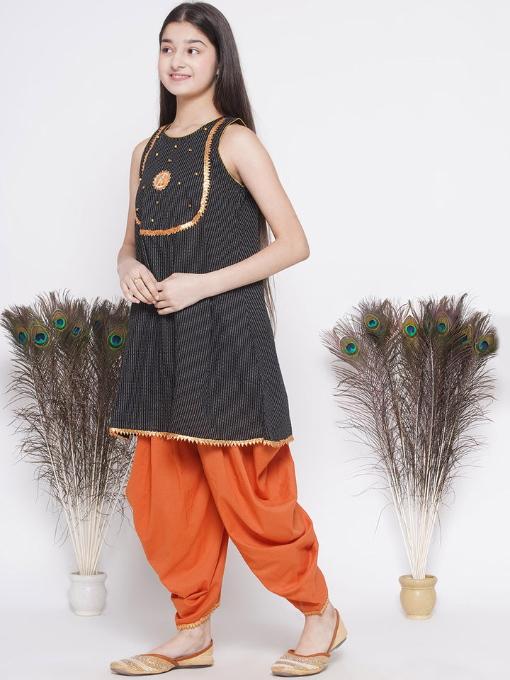 Jaipuri Frock Style Kurta with Ghungroo  buti work with salwar and Dupatta - Little Bansi