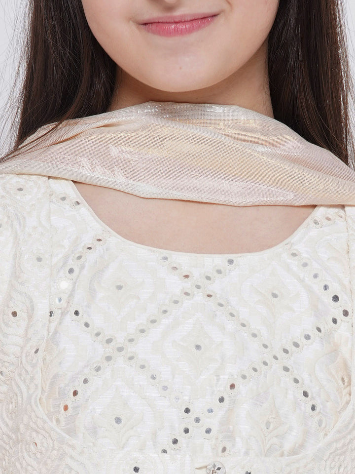 Frock style Kurta with Mirror work attached Jacket and Sharara with Dupatta - Little Bansi